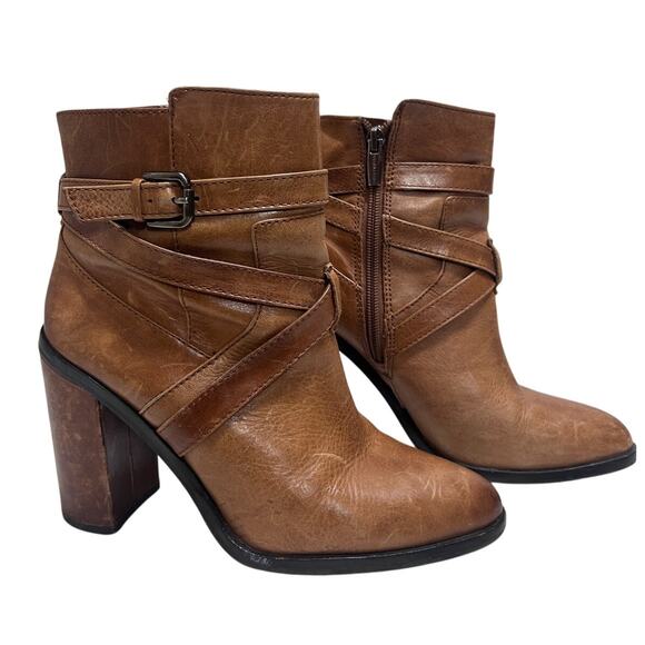 Vince Camuto Gravell Leather Booties 7M/37 Brown Distressed Zipper Heeled Boho - Picture 1 of 10